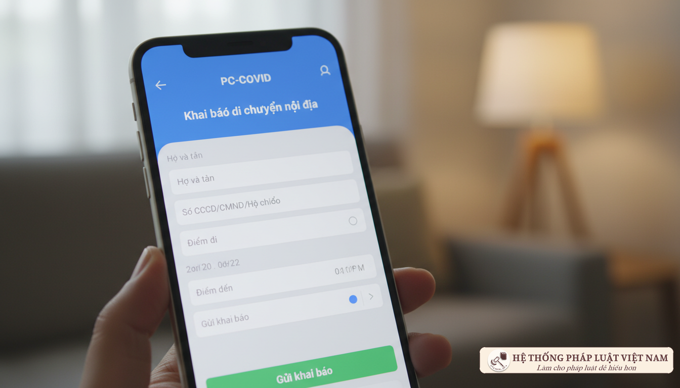 Giao diện ứng dụng PC-COVID khai báo di chuyển nội địa