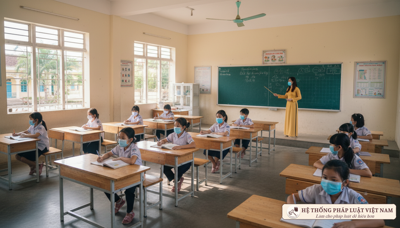 Lớp học đảm bảo giãn cách phòng chống dịch Covid-19