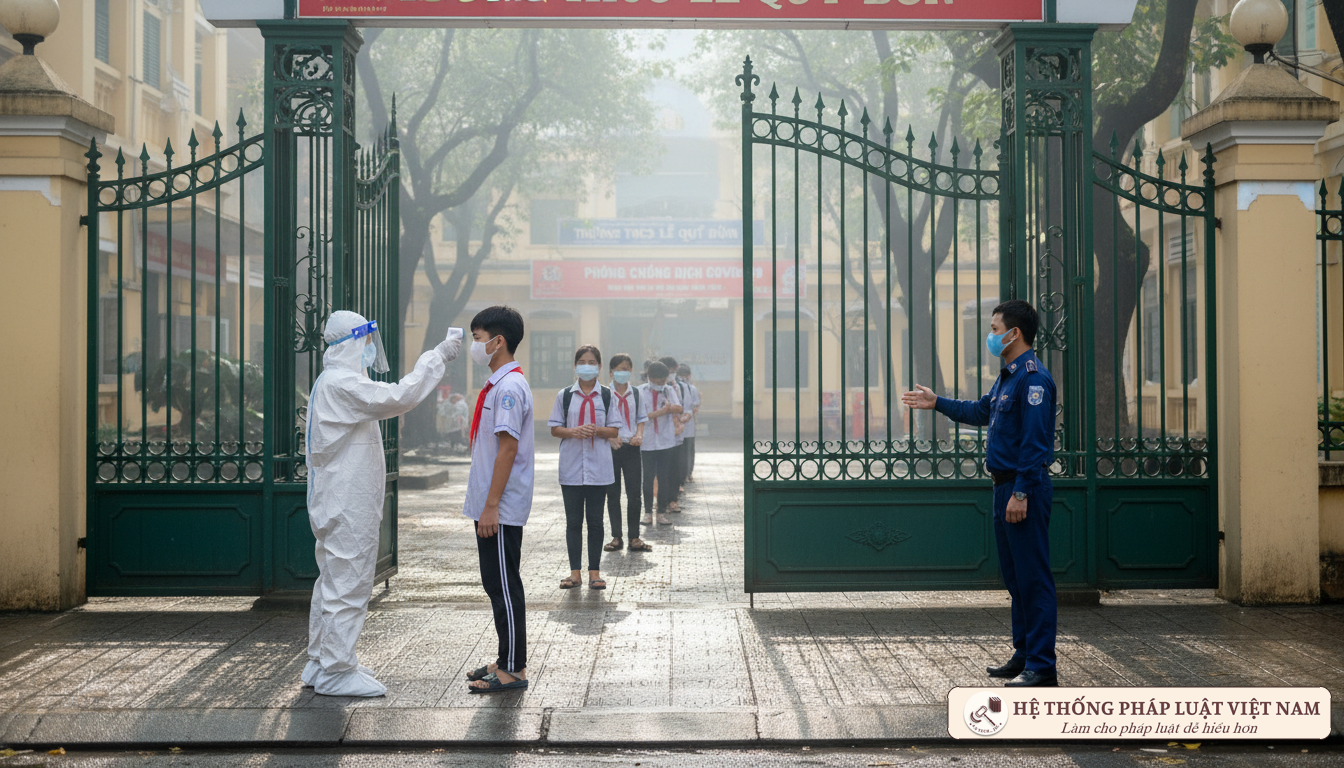 Kiểm tra thân nhiệt học sinh tại cổng trường Hà Nội