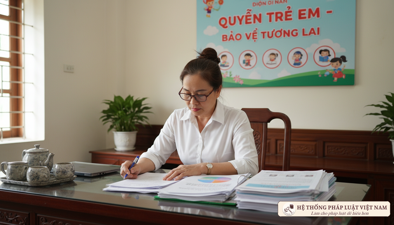 Cán bộ rà soát tiêu chí trẻ em