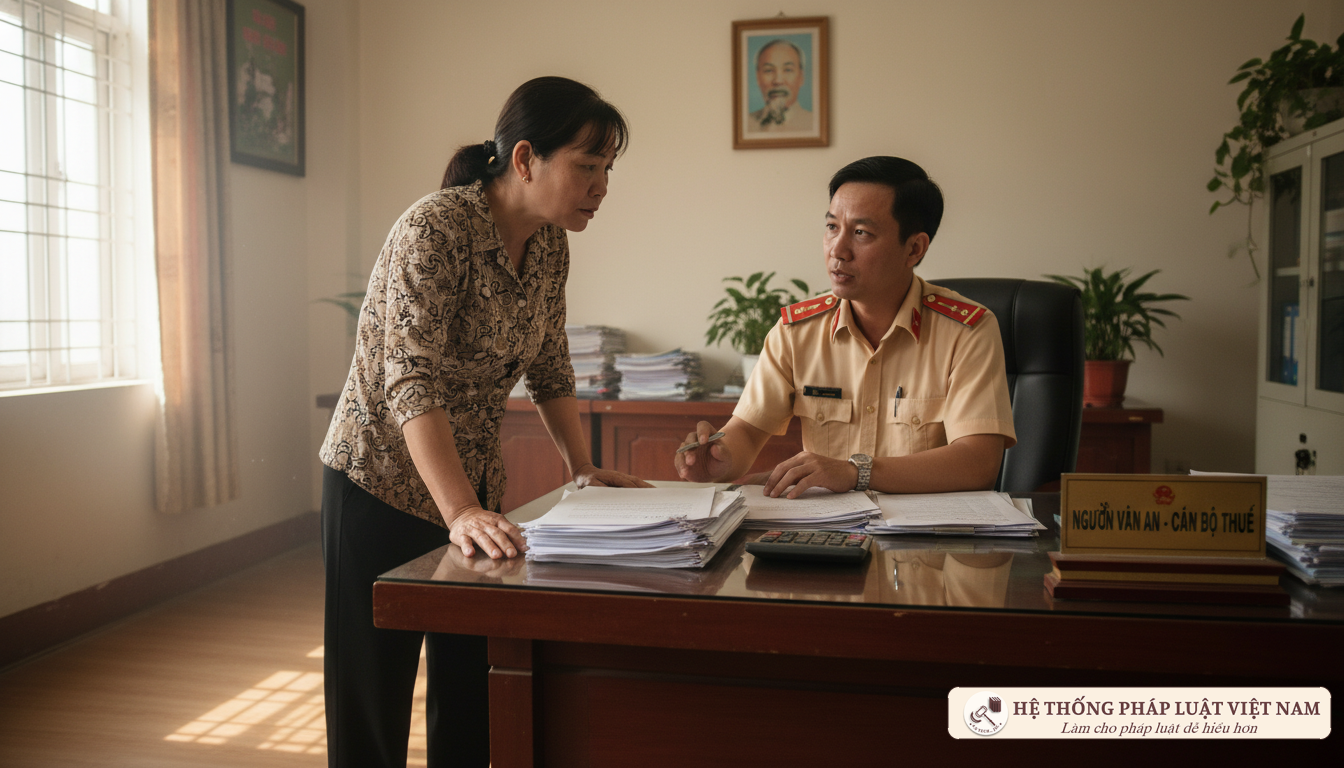 Cán bộ thuế hướng dẫn người dân