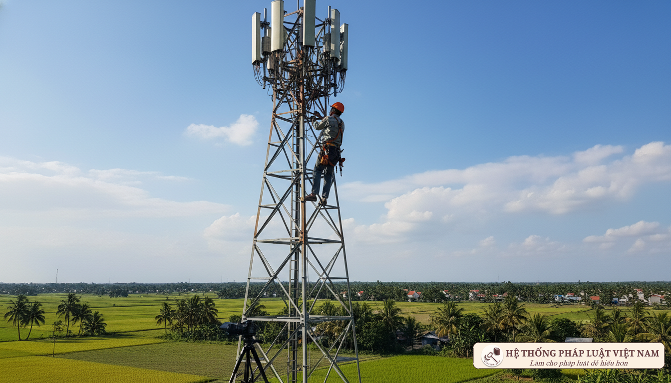 Kỹ thuật viên viễn thông làm việc tại trạm phát sóng năm 2011