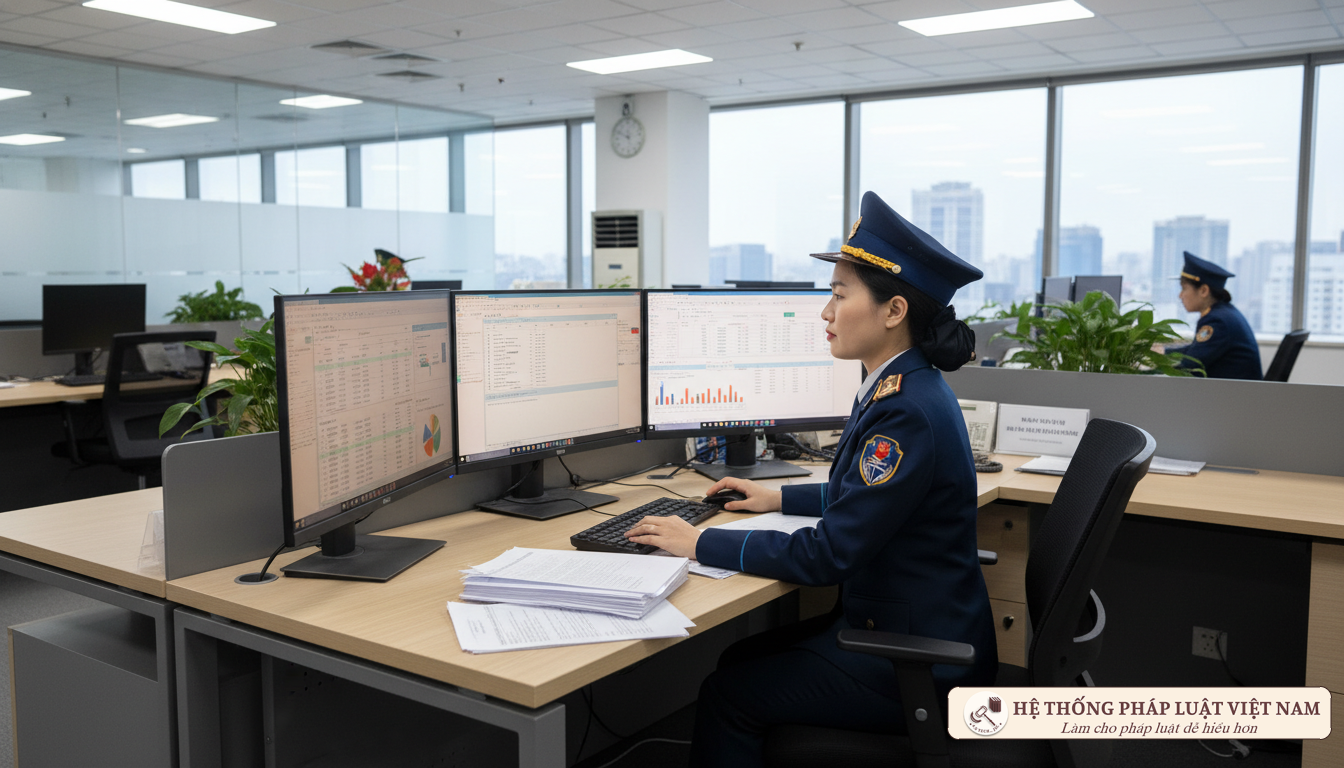 Cán bộ hải quan làm việc với dữ liệu nợ thuế