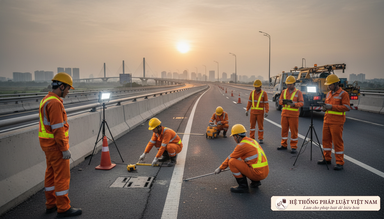 Nhân viên tuần đường kiểm tra hạ tầng cao tốc