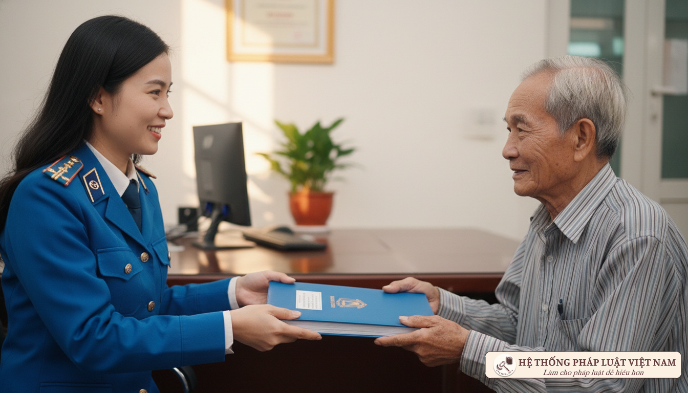 Cán bộ BHXH hướng dẫn người dân