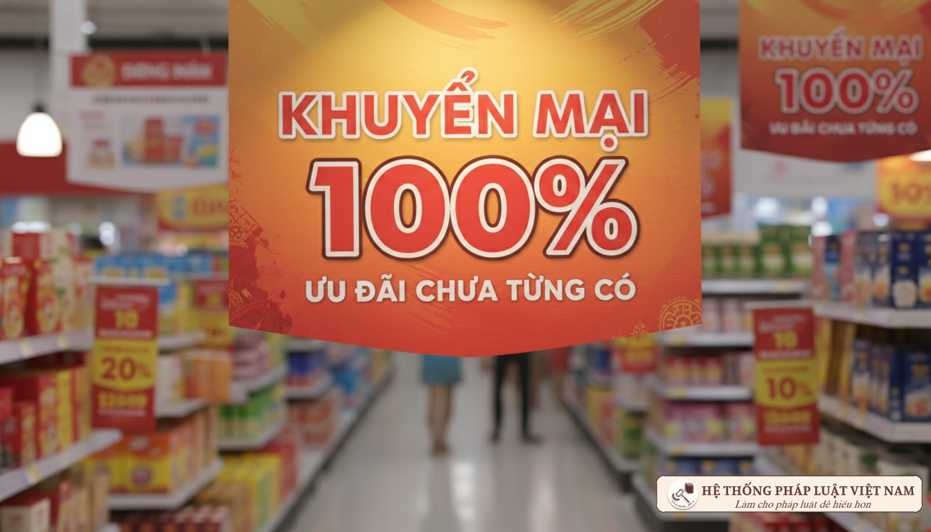 Biển quảng cáo khuyến mại 100% tại cửa hàng