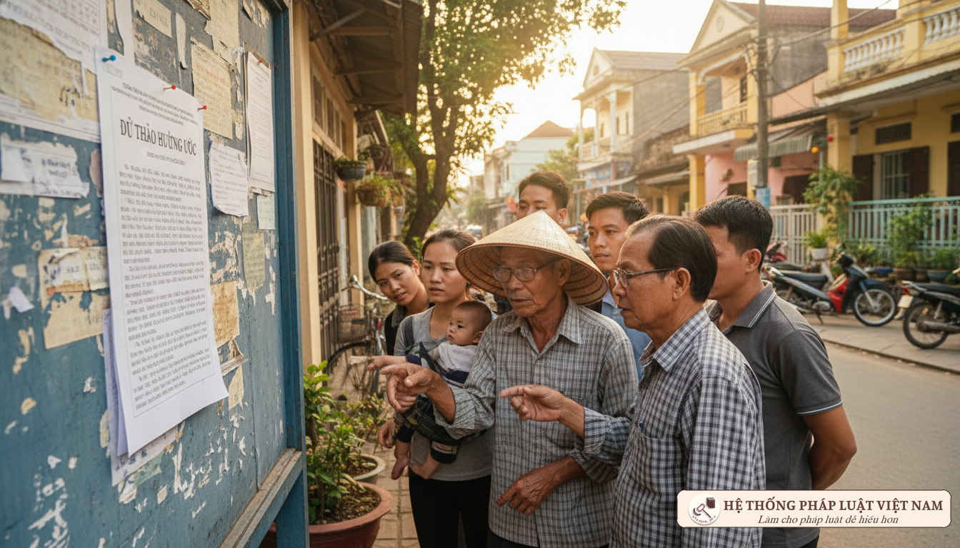 Người dân xem dự thảo hương ước niêm yết tại bảng tin công cộng