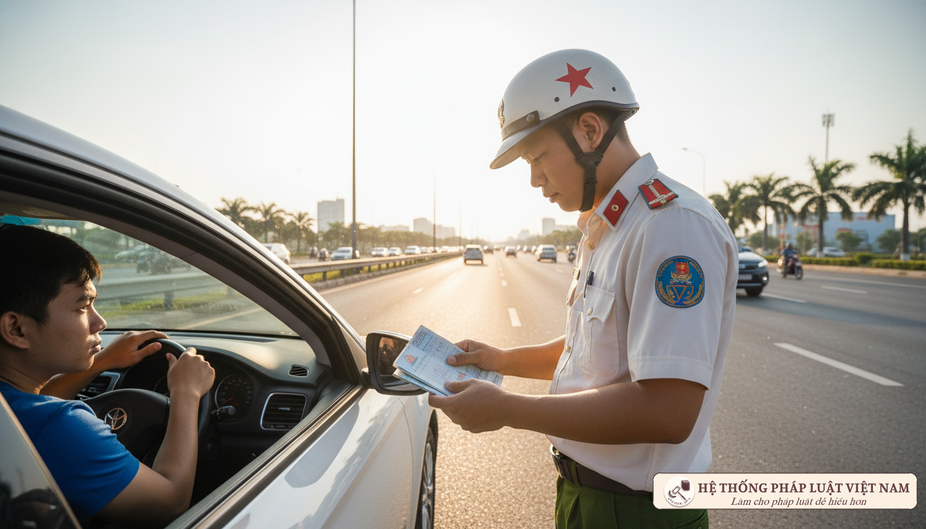 Cảnh sát giao thông kiểm tra phương tiện