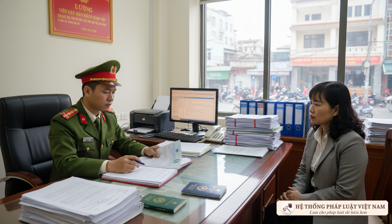 Cán bộ công an làm thủ tục cấp thẻ CCCD