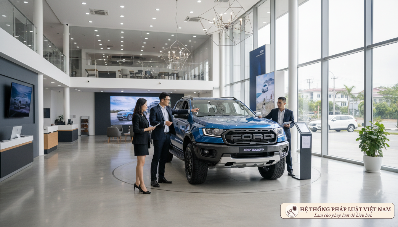 Khách hàng xem xe tại showroom ô tô