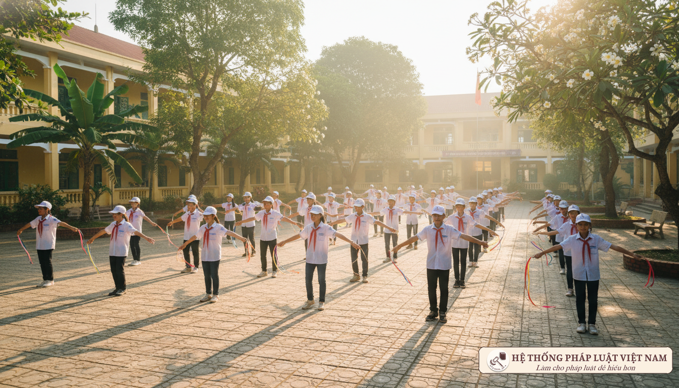 Học sinh tập thể dục giữa giờ