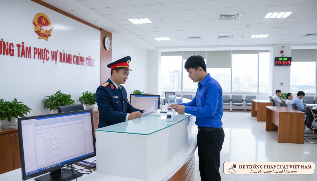 Cán bộ Công an tiếp nhận hồ sơ CCCD