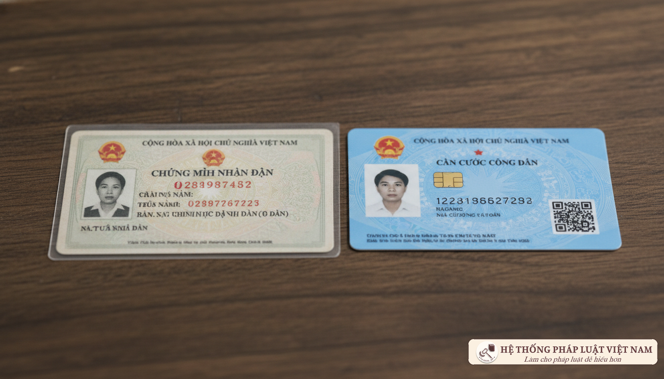 Chứng minh nhân dân và Căn cước công dân đặt cạnh nhau