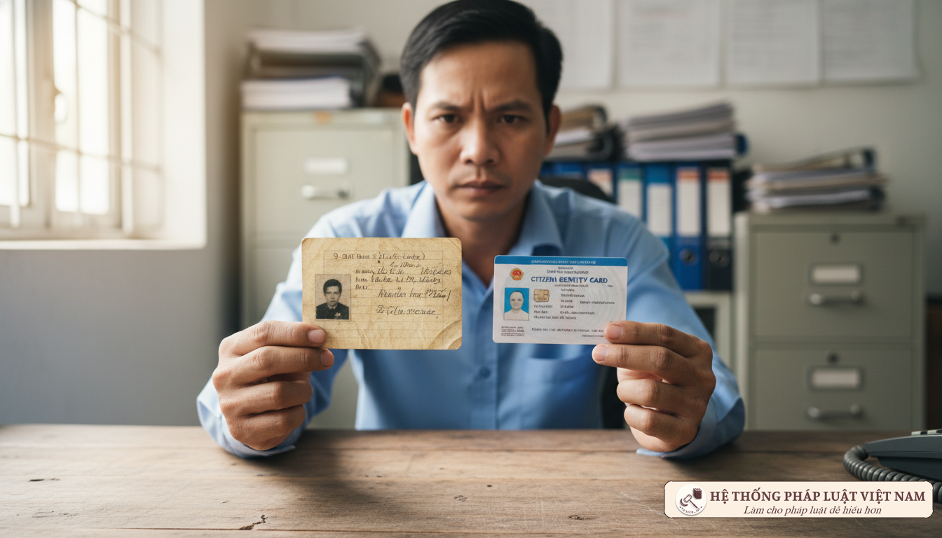 Người dân kiểm tra thông tin trên thẻ Căn cước công dân và giấy xác nhận