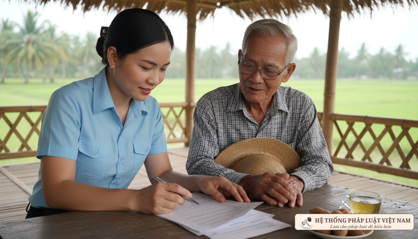 Cán bộ hướng dẫn thủ tục nhận trợ cấp cho người có công