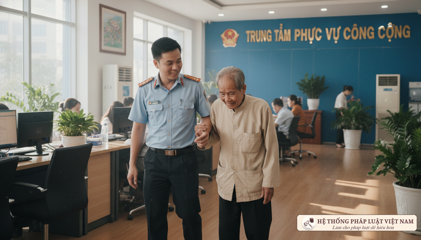 Cán bộ công an hướng dẫn người dân