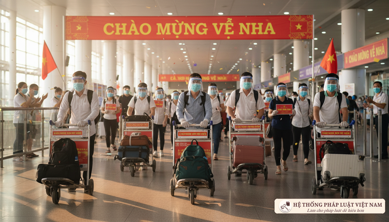 Công dân Việt Nam hồi hương tại sân bay