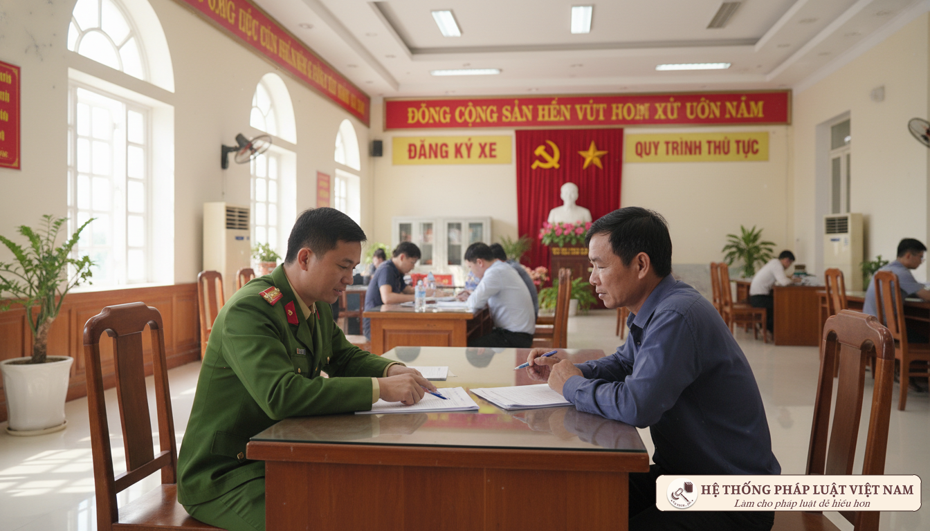 Cảnh sát giao thông hướng dẫn đổi biển số