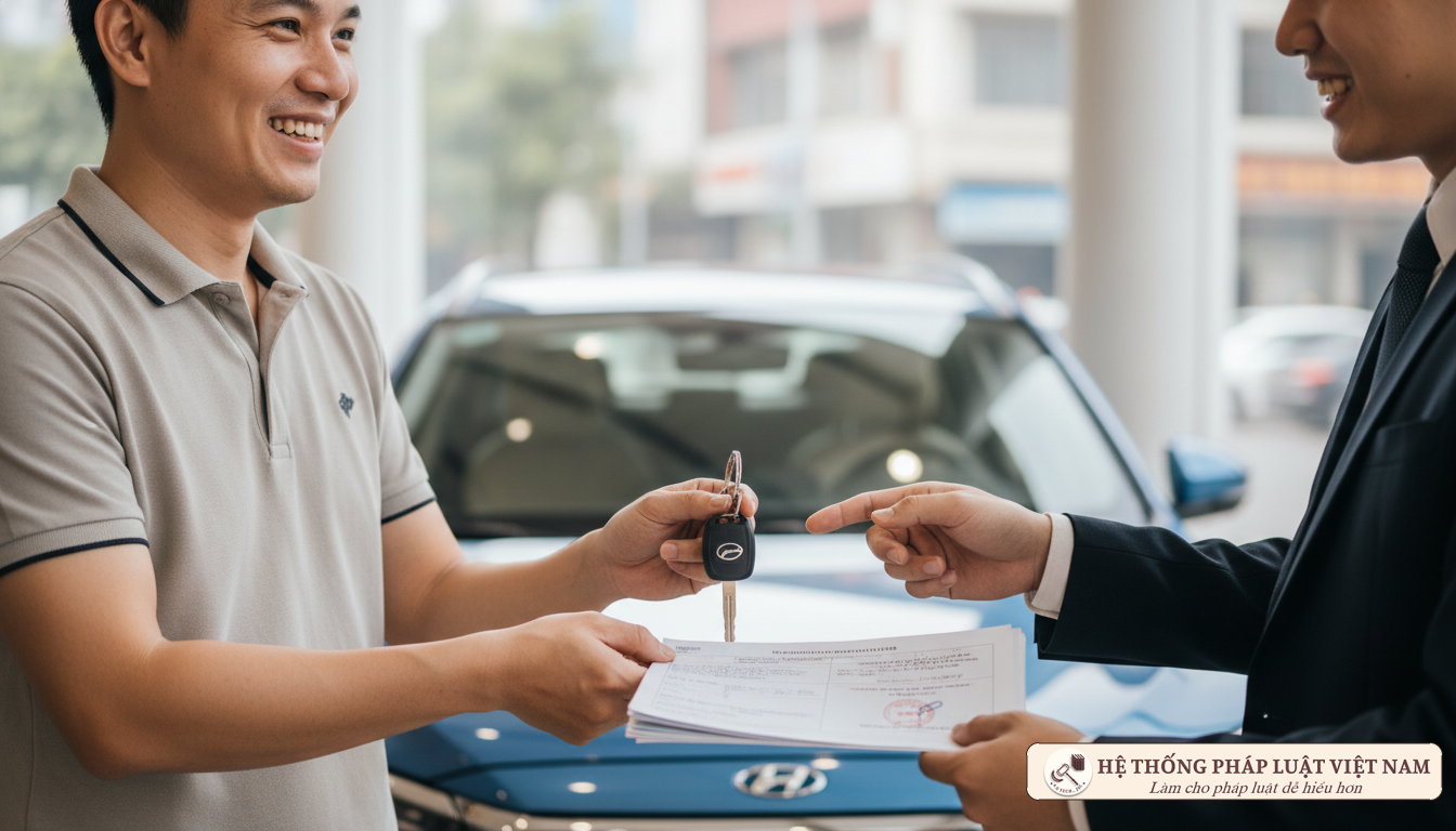 Khách hàng nhận xe và làm thủ tục đăng ký tại đại lý