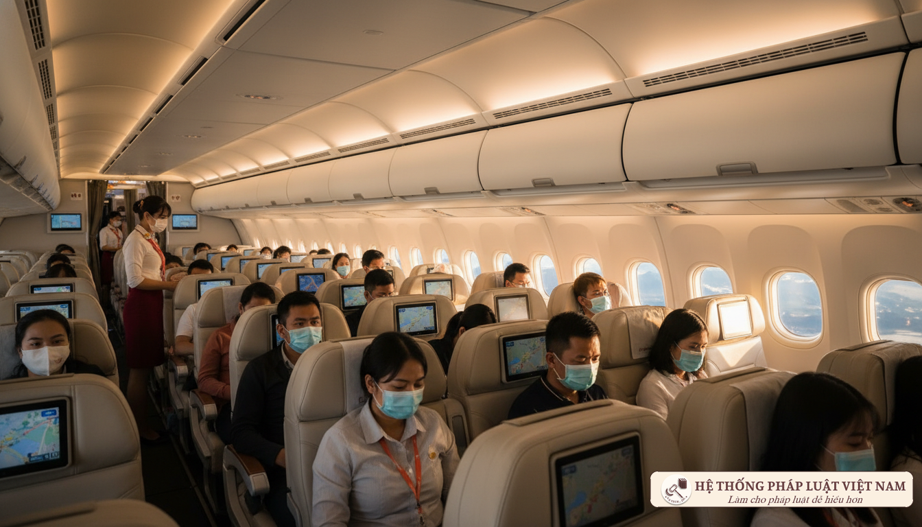 Hành khách đeo khẩu trang trên máy bay năm 2020