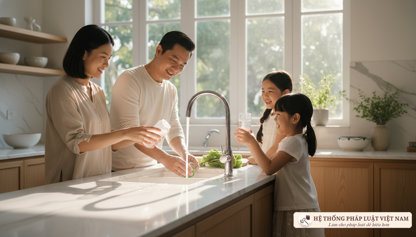 Gia đình Việt Nam sử dụng nước sạch trong sinh hoạt