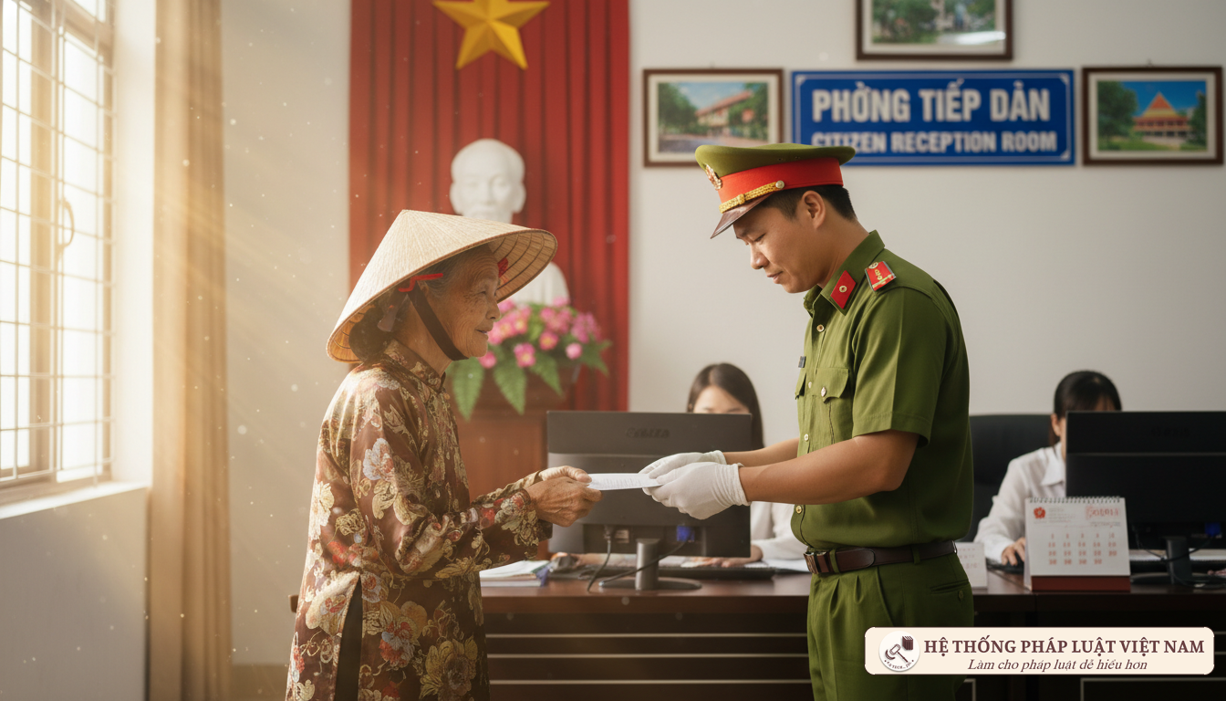 Cán bộ Công an tiếp nhận ý kiến đóng góp của người dân