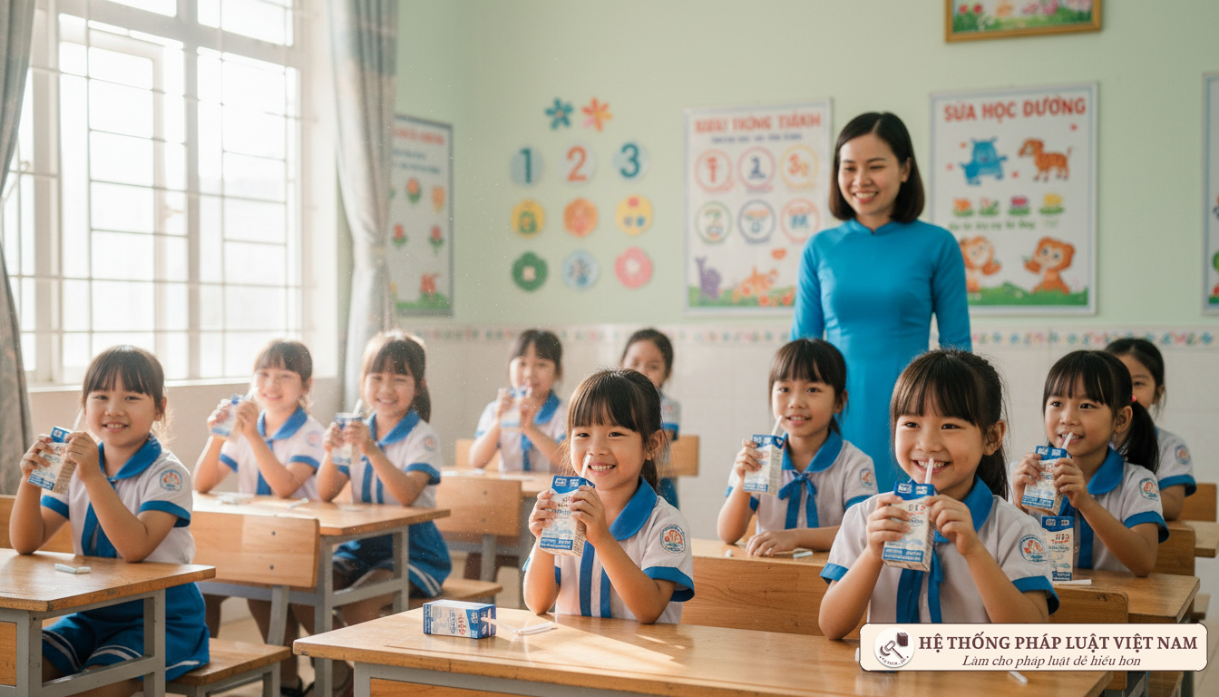 Trẻ em uống sữa học đường