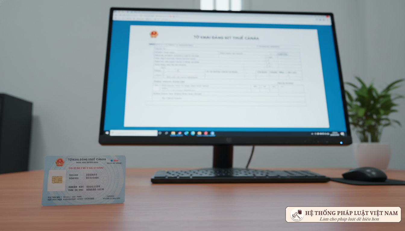Thủ tục thay đổi thông tin đăng ký thuế bằng CCCD Cận cảnh thẻ CCCD và giao diện đăng ký thuế trực tuyến