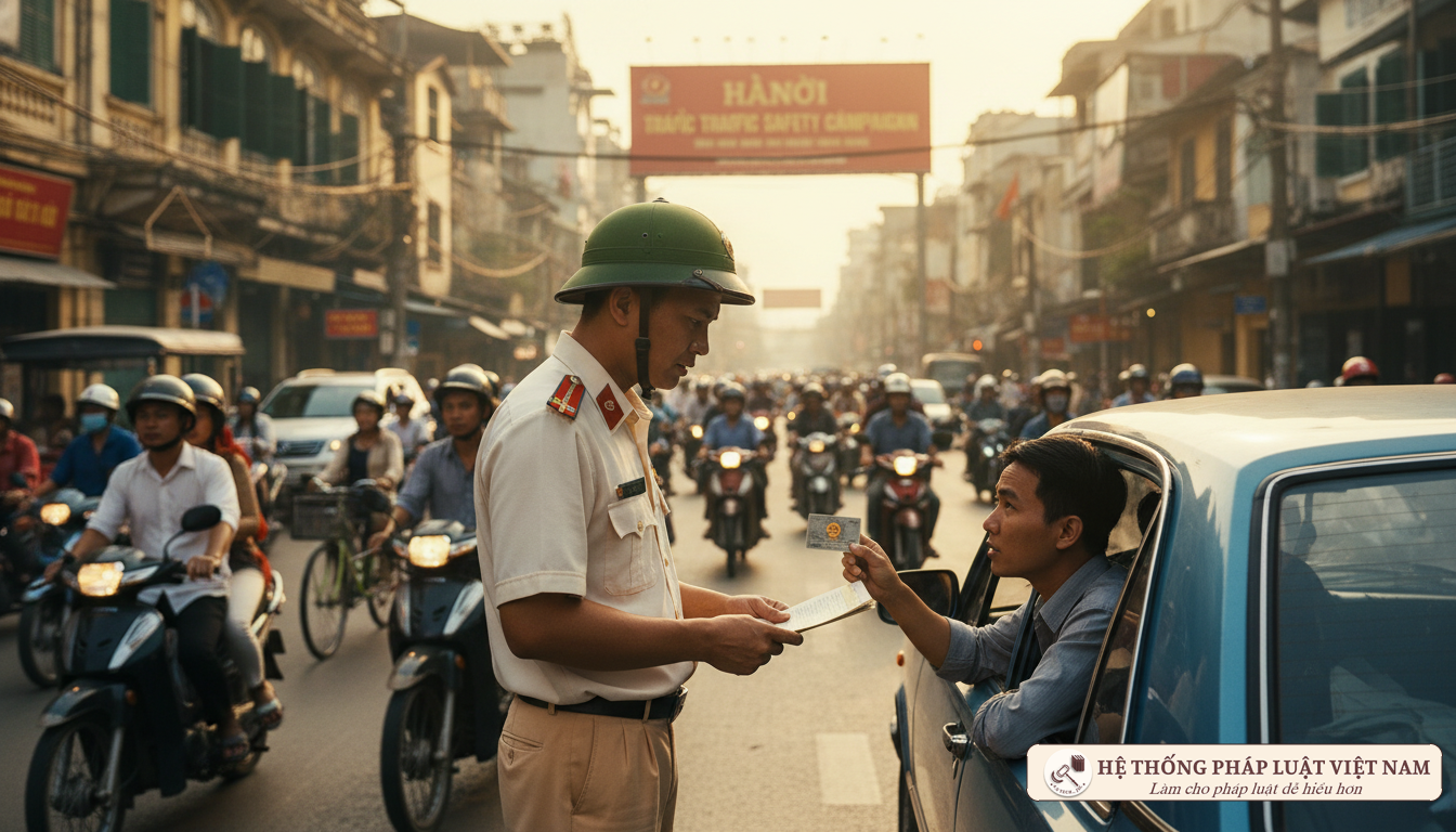 Cảnh sát giao thông kiểm tra giấy phép lái xe