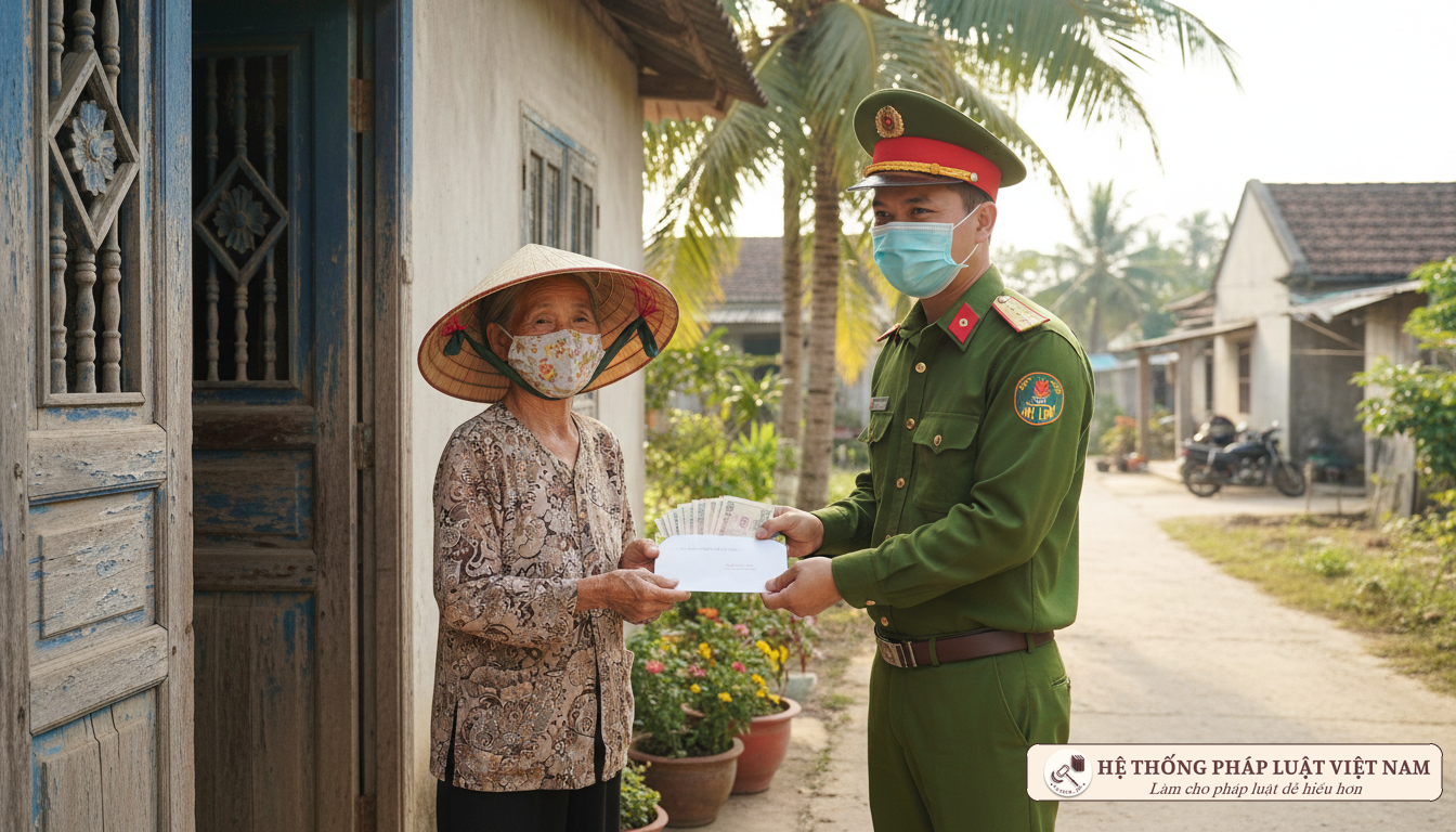 Nhân viên bưu điện chi trả lương hưu tại nhà