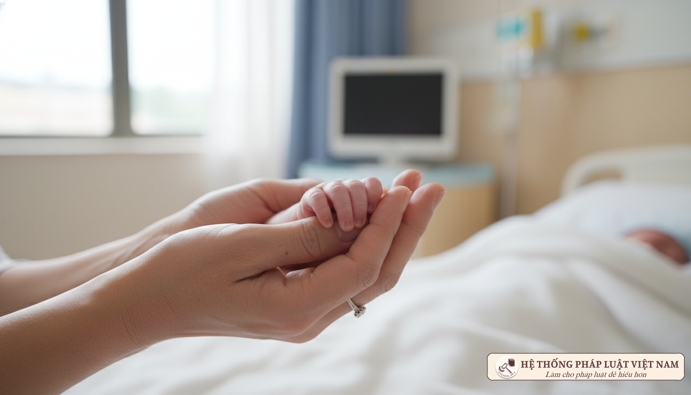 Bàn tay mẹ nắm lấy tay trẻ sơ sinh
