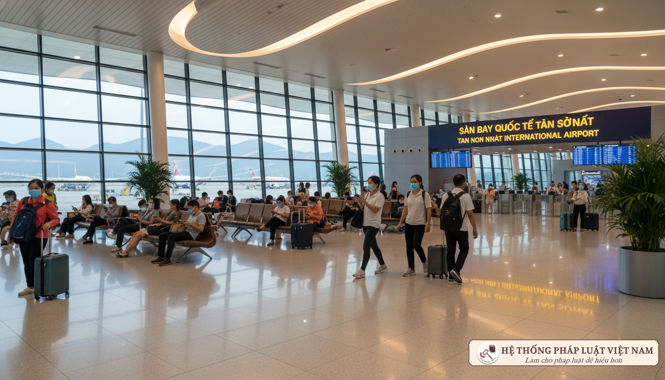 Hành khách đeo khẩu trang tại sân bay