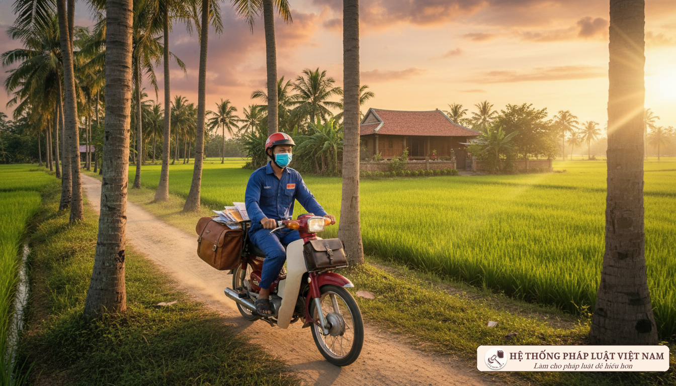 Nhân viên bưu điện chi trả lương hưu tại nhà