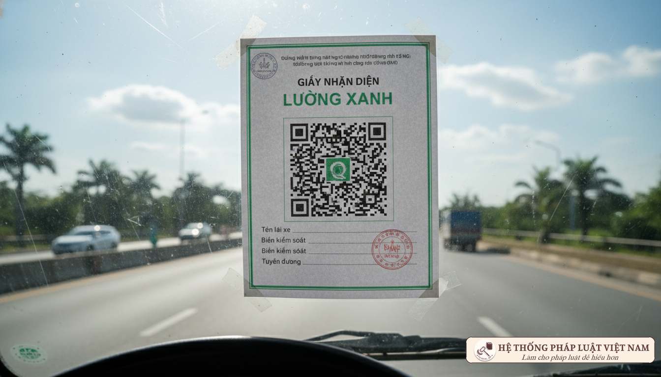 Mẫu Giấy nhận diện Luồng xanh dán trên kính xe tải