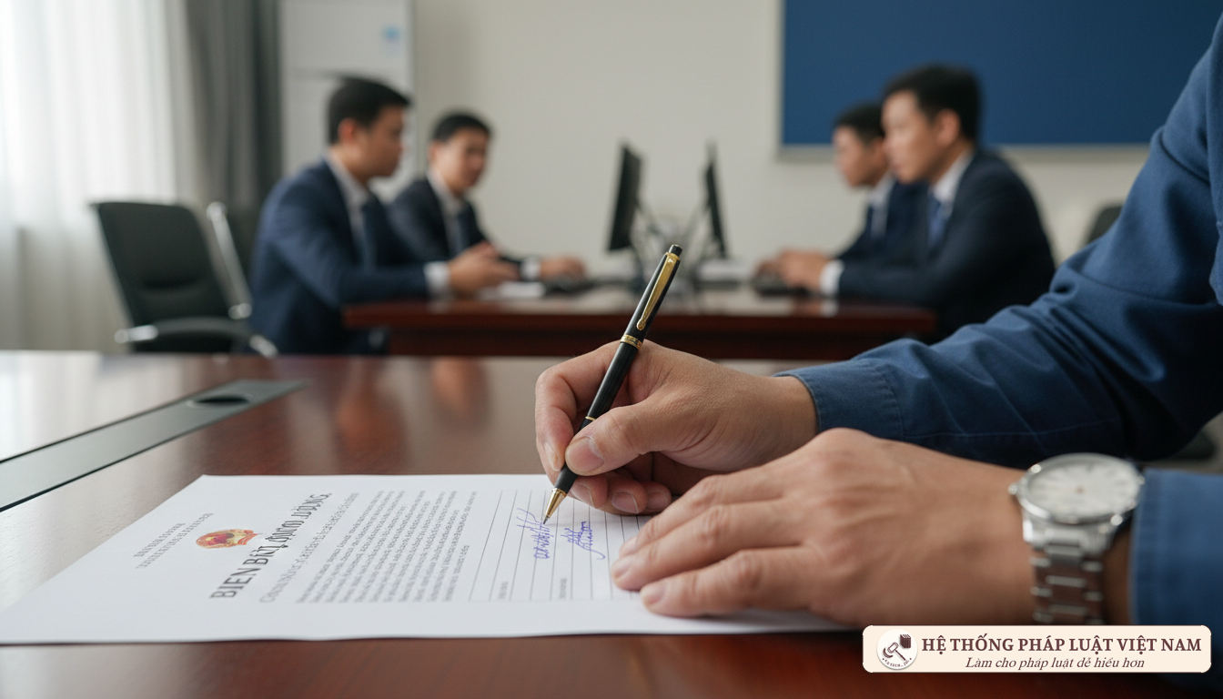 Ký kết biên bản hội nghị người lao động