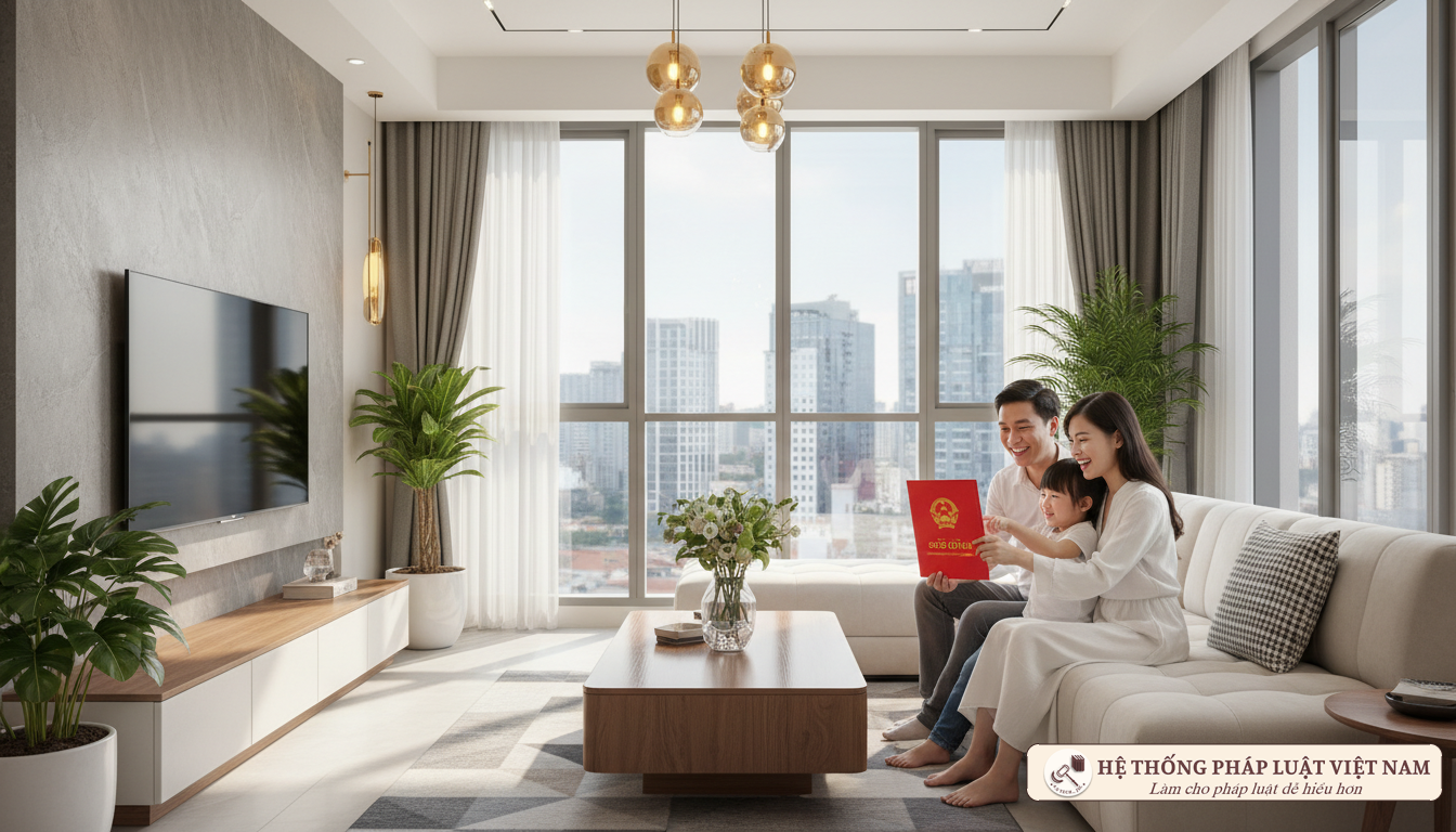Gia đình hạnh phúc trong căn hộ mới tái định cư