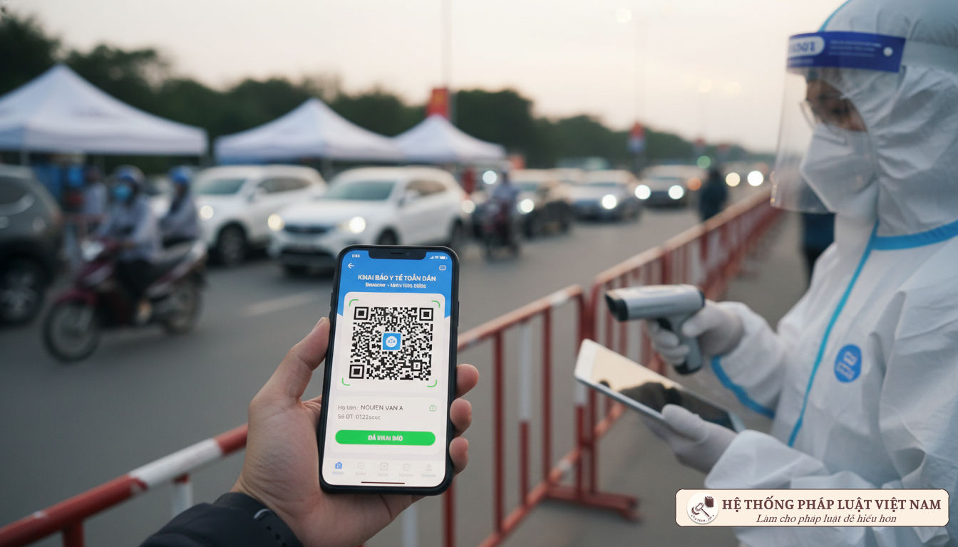 Khai báo y tế qua ứng dụng Bluezone tại chốt kiểm soát
