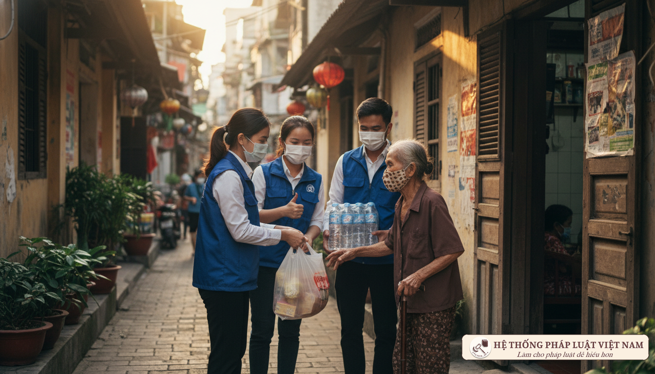 Tình nguyện viên hỗ trợ giao thực phẩm cho người dân