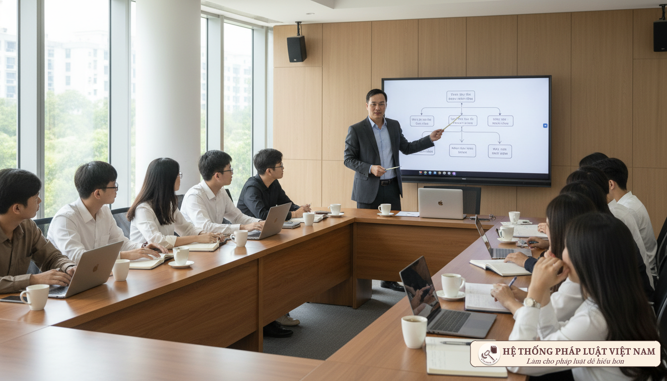Phương pháp giảng dạy lấy người học làm trung tâm Giảng viên và sinh viên thảo luận trong lớp học hiện đại