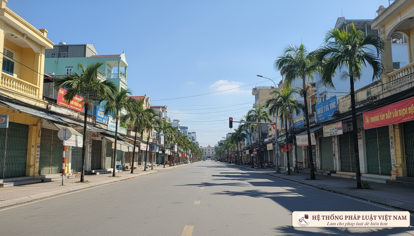 Đường phố TP Vinh vắng lặng trong đại dịch