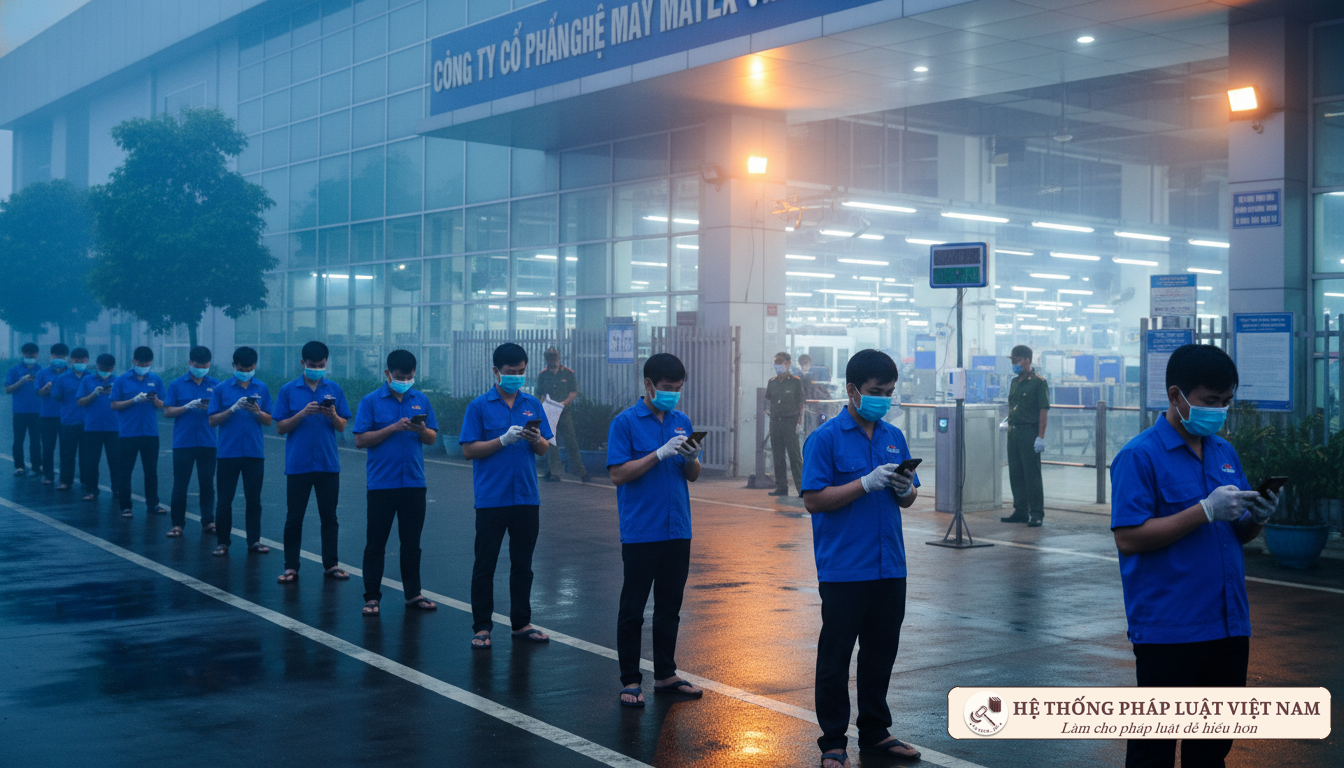 Công nhân khai báo y tế điện tử tại khu công nghiệp