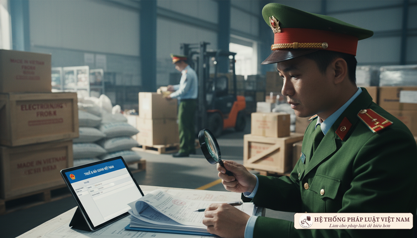 Cán bộ hải quan kiểm tra hàng hóa XNK