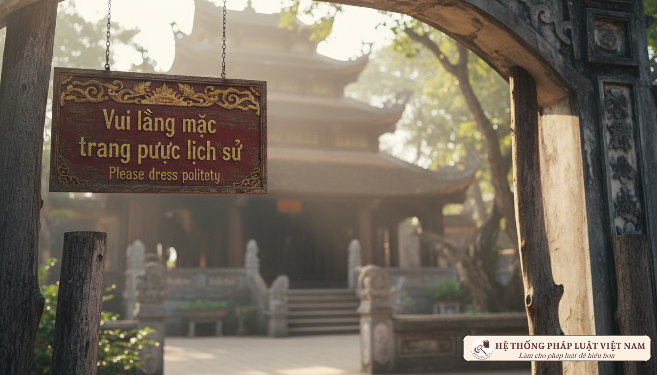 Biển báo nhắc nhở trang phục lịch sự tại lễ hội