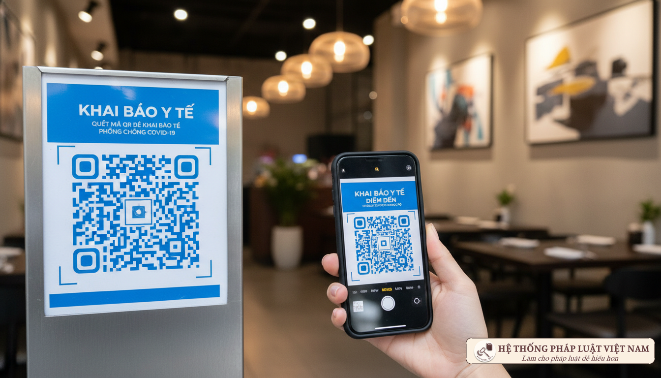 Quét mã QR khai báo y tế tại Hà Nội 2021