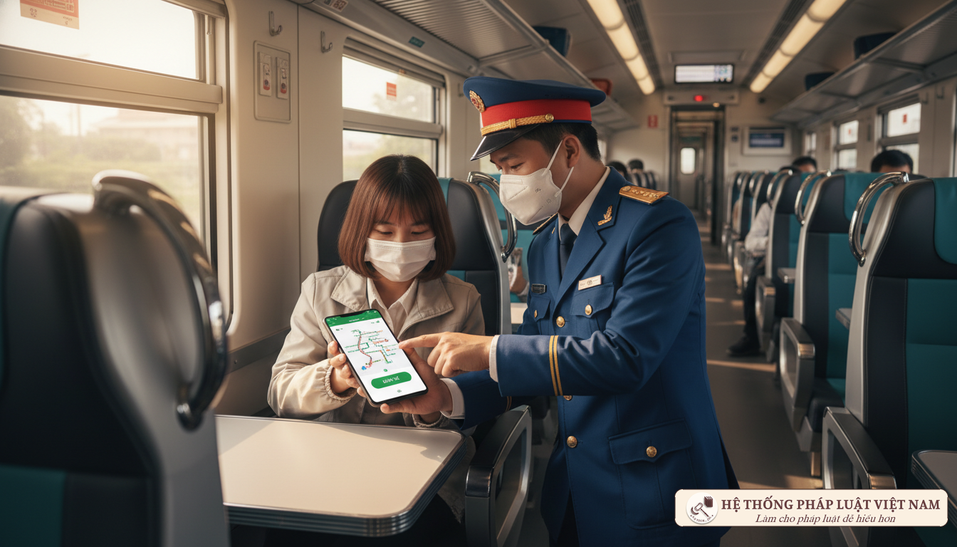 Nhân viên đường sắt hướng dẫn hành khách trên tàu