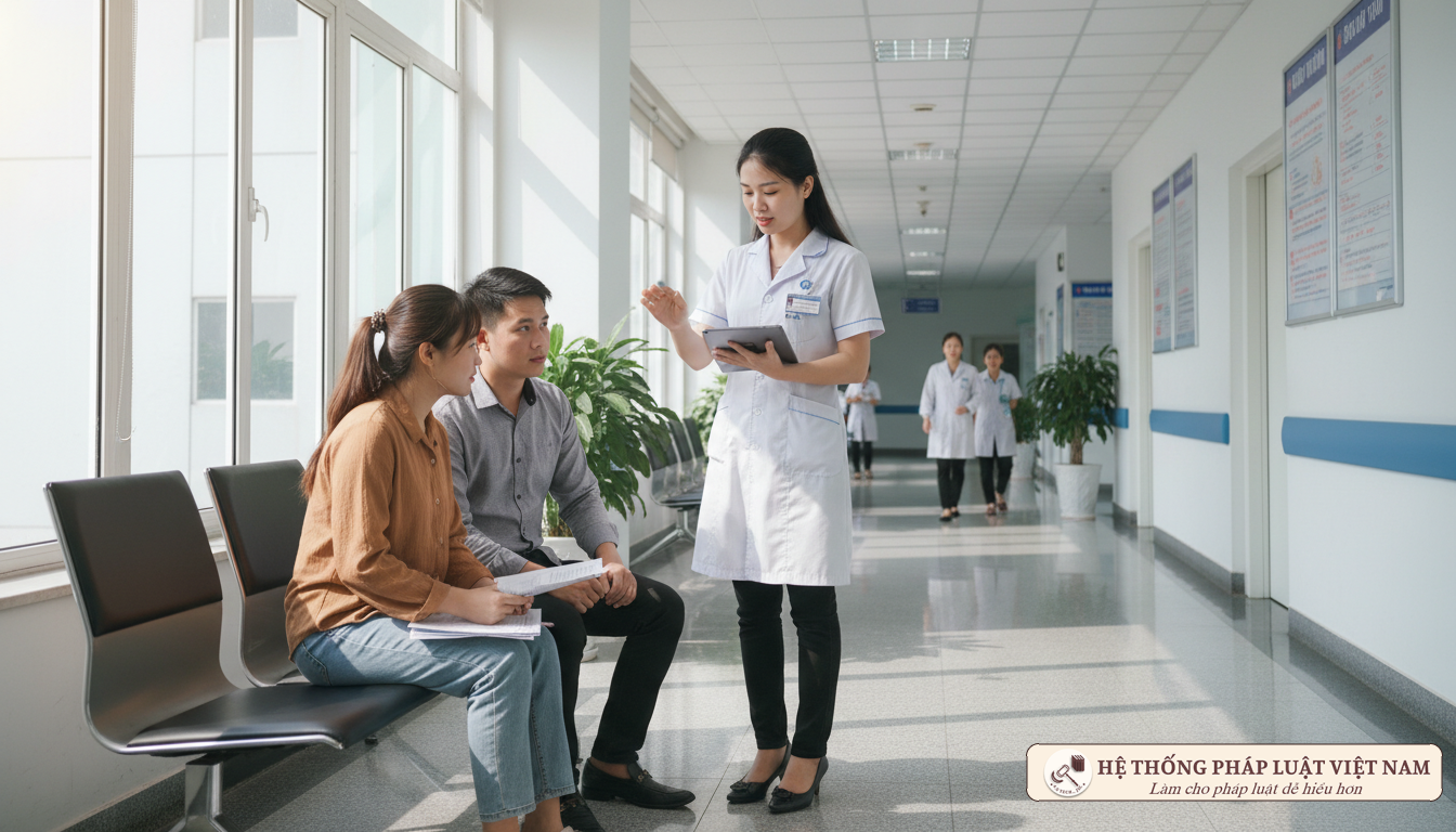 Cán bộ y tế hướng dẫn thủ tục BHYT cho trẻ sơ sinh
