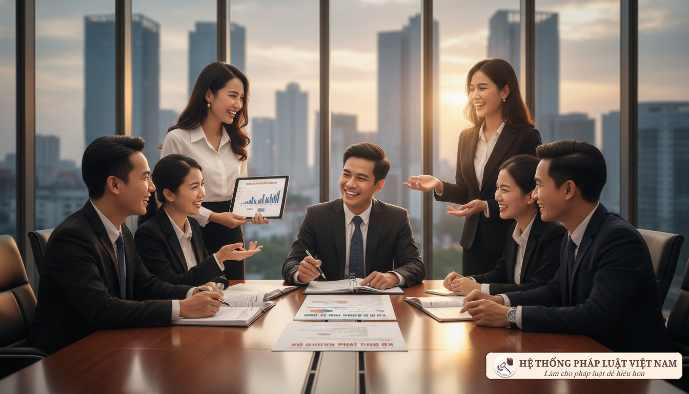 Nhân viên văn phòng và doanh nhân Việt Nam thảo luận về các chính sách pháp luật mới