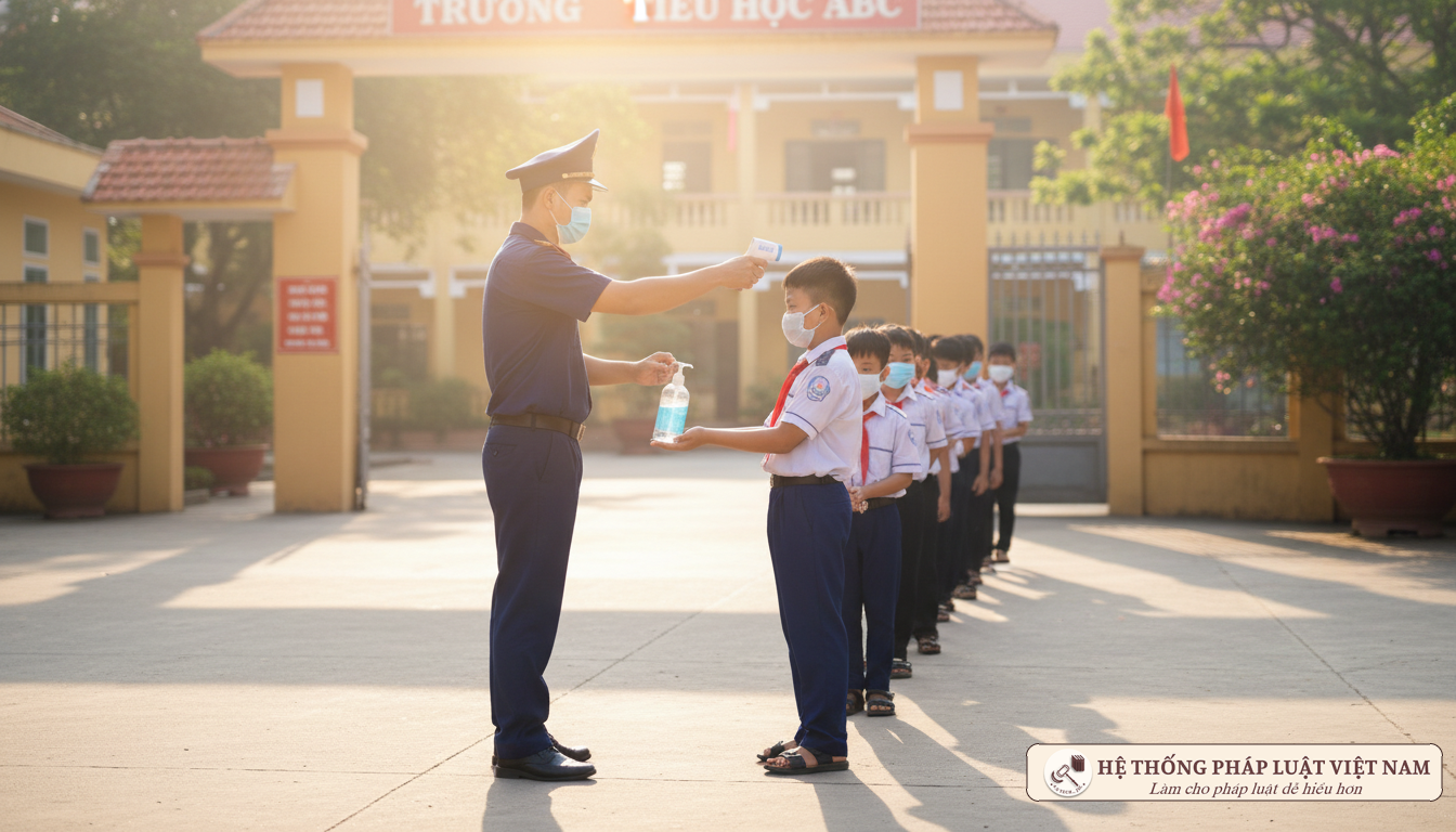 Kiểm tra thân nhiệt tại cổng trường học