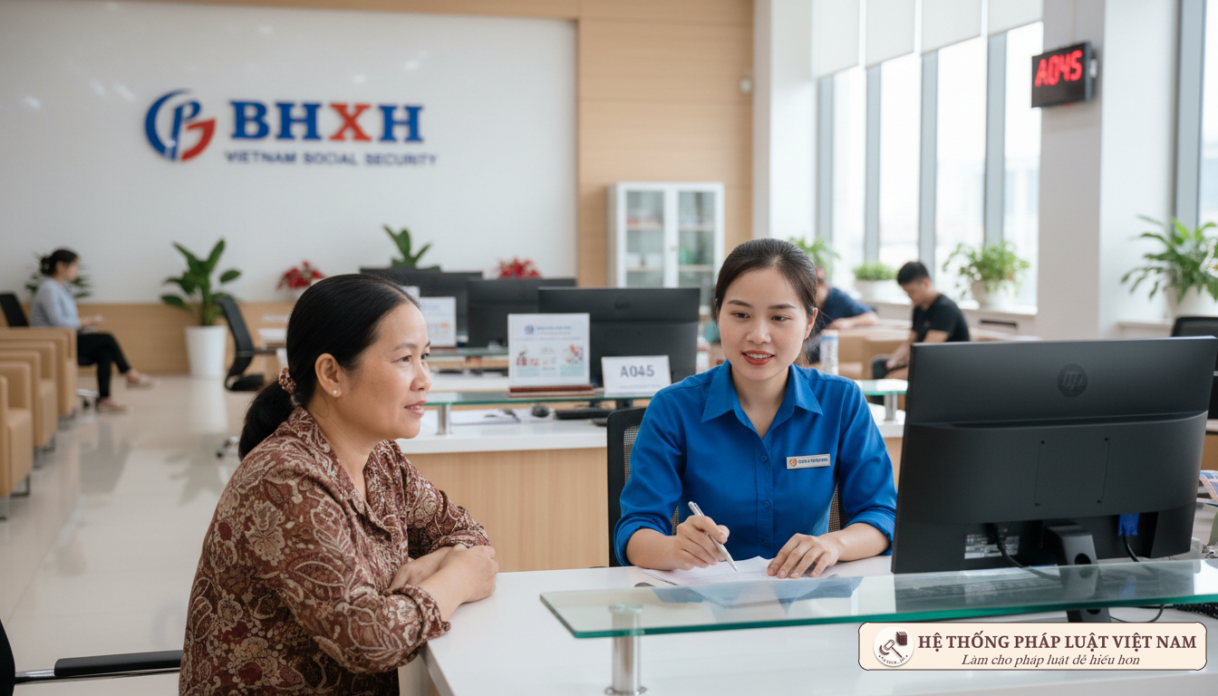 Cán bộ BHXH hướng dẫn người dân đổi thẻ BHYT mẫu mới