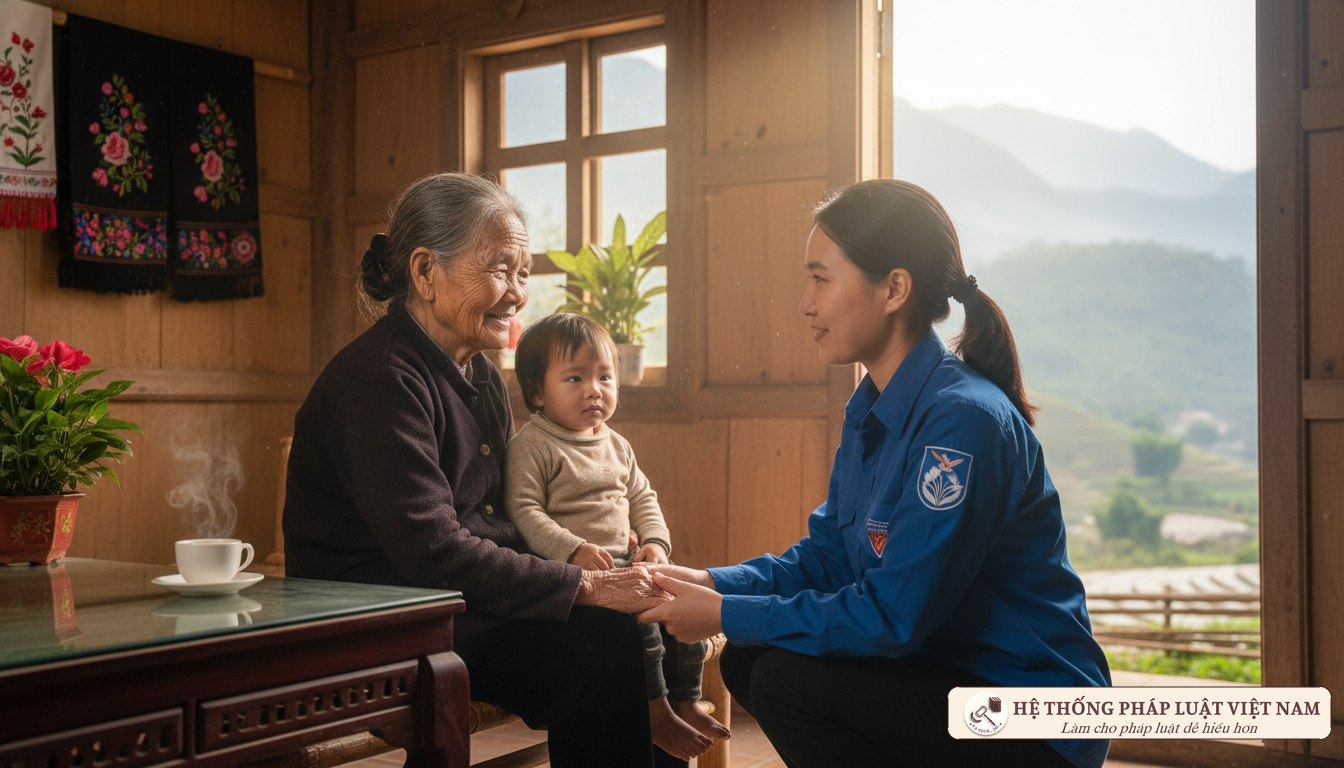 Cán bộ xã hội thăm hỏi người dân vùng cao năm 2021